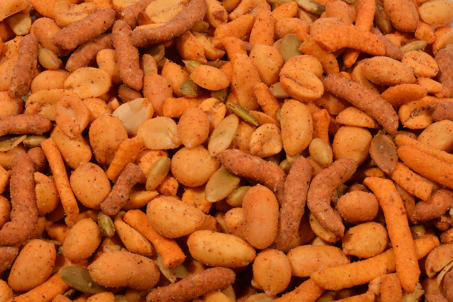 Cajun Mix (Roasted/Salted) - Hot-N-Spicy Peanuts, Pumpkin Seeds, Hot Cajun Corn Sticks, & Cheddar Sticks.-1 lb.