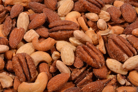 Texas Deluxe Nut Mix (Roasted/Salted) - Cashews, Natural Whole Almonds, Pecans, Blanched Whole Almonds-1 lb.